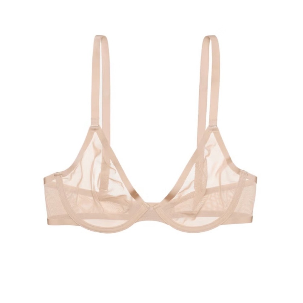 CUUP The Plunge Mesh Bra Blush Nude Sheer Underwire 32F